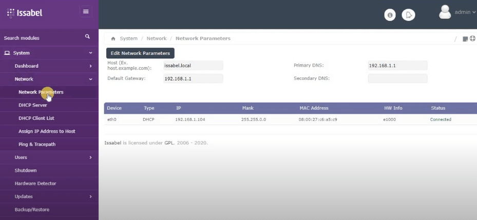 پنل تنظیم شبکه ایزابل